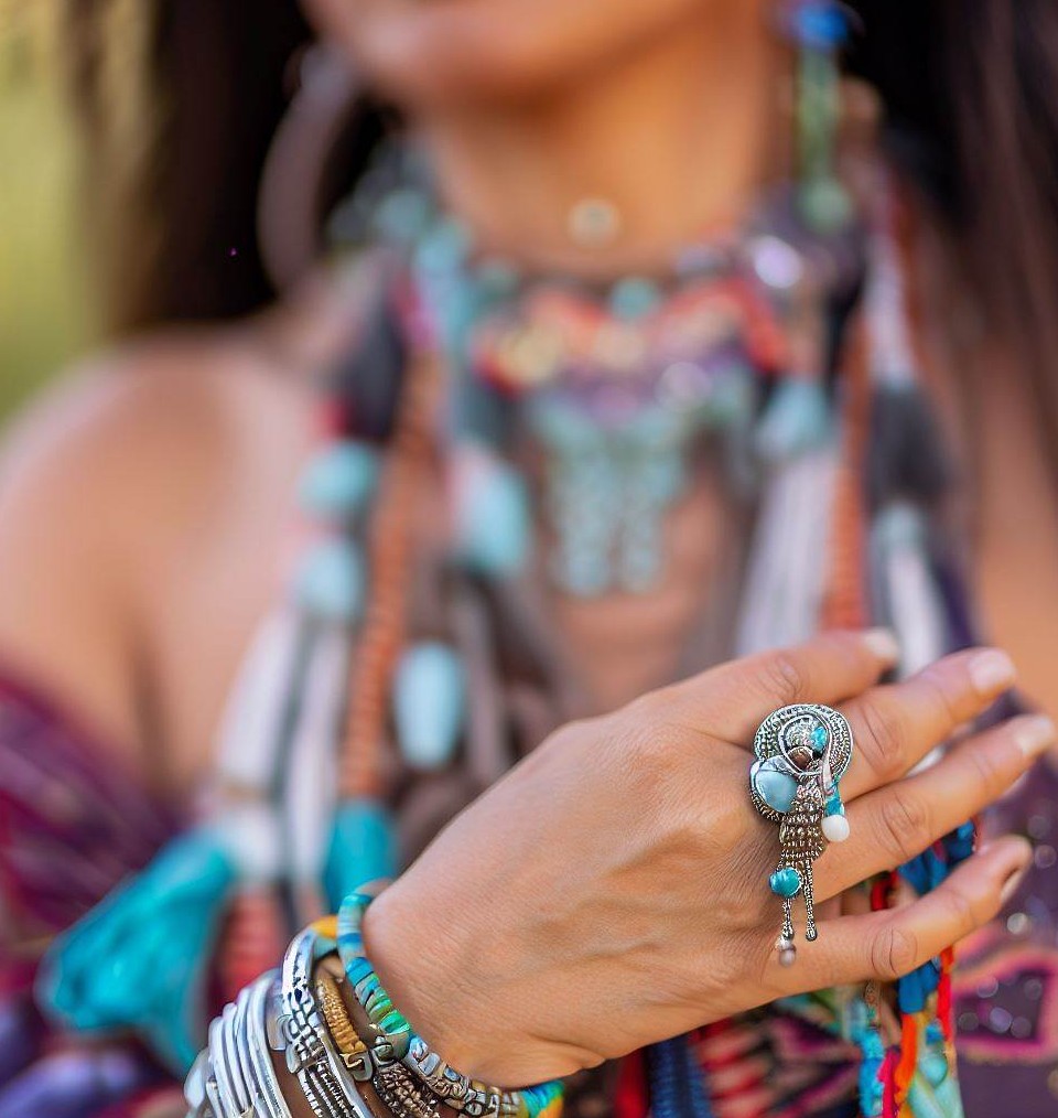 Jewellery Tips - A Woman Wearing Bohemian Style Jewellery With An Out Of Focus Bohemian Background