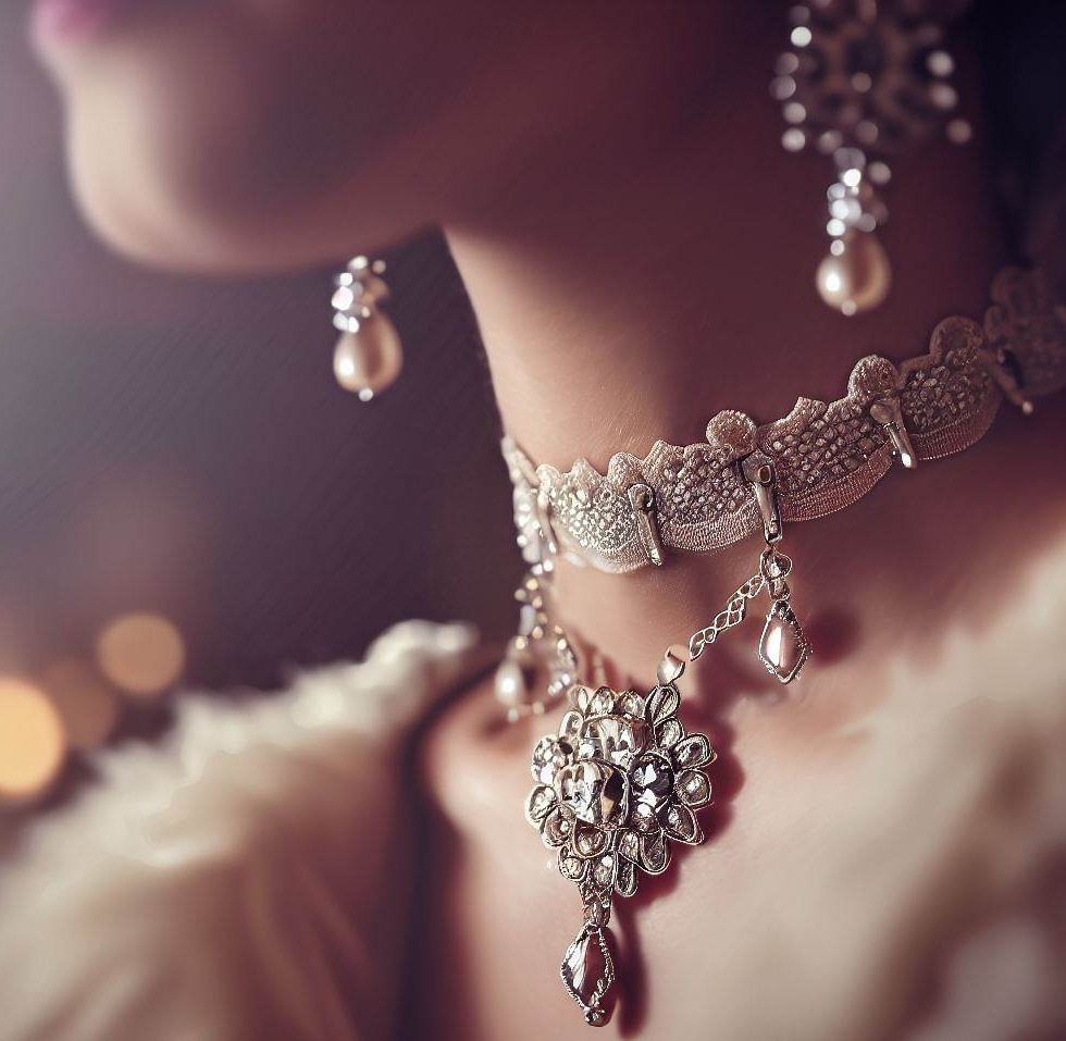 A Woman Wearing Delicate Vintage Style Jewellery With An Out Of Focus Sophisticated Background