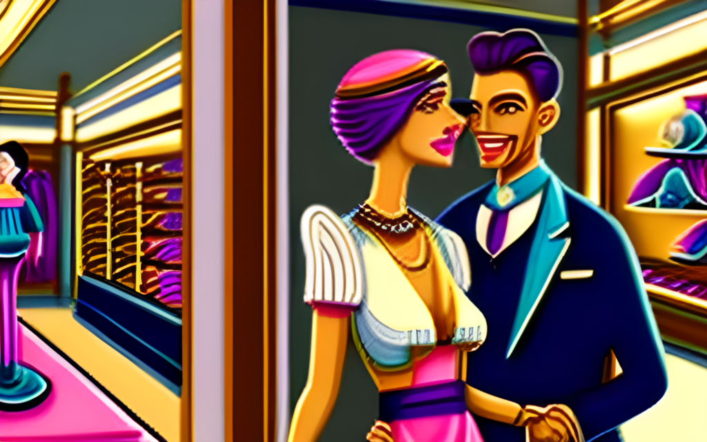 Young Man And Woman In Jewellery Store, Paint Style Image