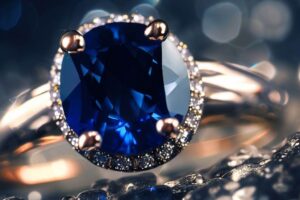 A Picture Of A Deep Blue Sapphire Set In A Sparkling Gold Ring