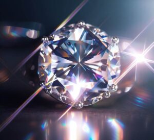 A Shimmering Diamond Ring With Multiple Facets, Illuminated By A Single, Focused Light Source.