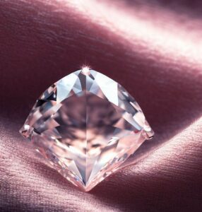 A Close-Up Of A Shimmering, Light Pink Lab-Grown Diamond, Placed On An Elegant Velvet Backdrop