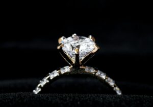 Closeup Of A Diamond Ring With A Prong Setting