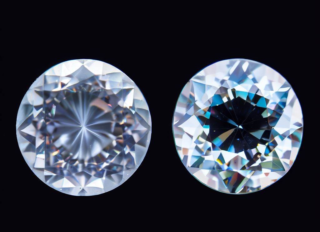 Image Showing A Round Diamond Of Low Clarity In Comparison To A Round Diamond Of High Clarity Side By Side