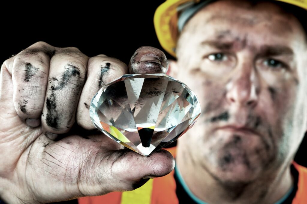 Diamond Miner With A Huge Diamond - But That'S Not How They Come Out Of The Ground!