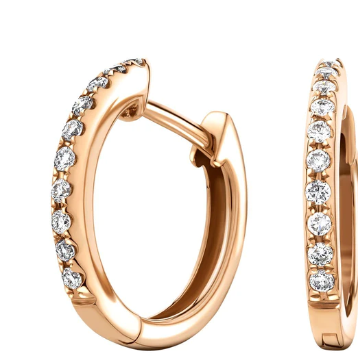 A Pair Of Rose Gold Diamond Huggie Earrings.