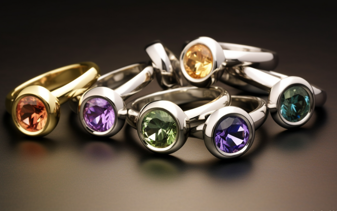 semi-mounted rings showing different options for precious stones in the centre.