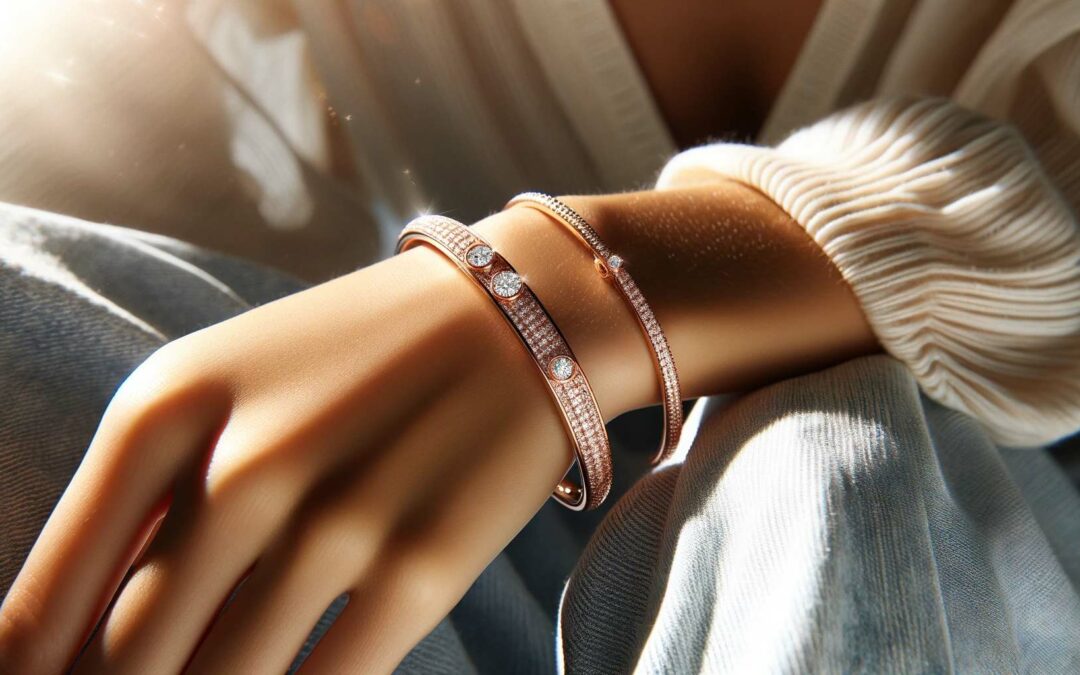 An elegant claw-set diamond bangle on a woman's wrist.