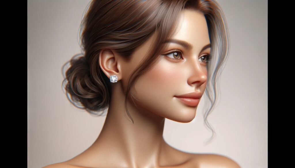 Portrait Of A Woman With Natural Diamond Studs In Her Ears.