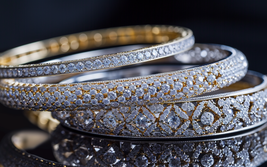 A variety of elegant diamond bangles, each reflecting distinct styles and craftsmanship.
