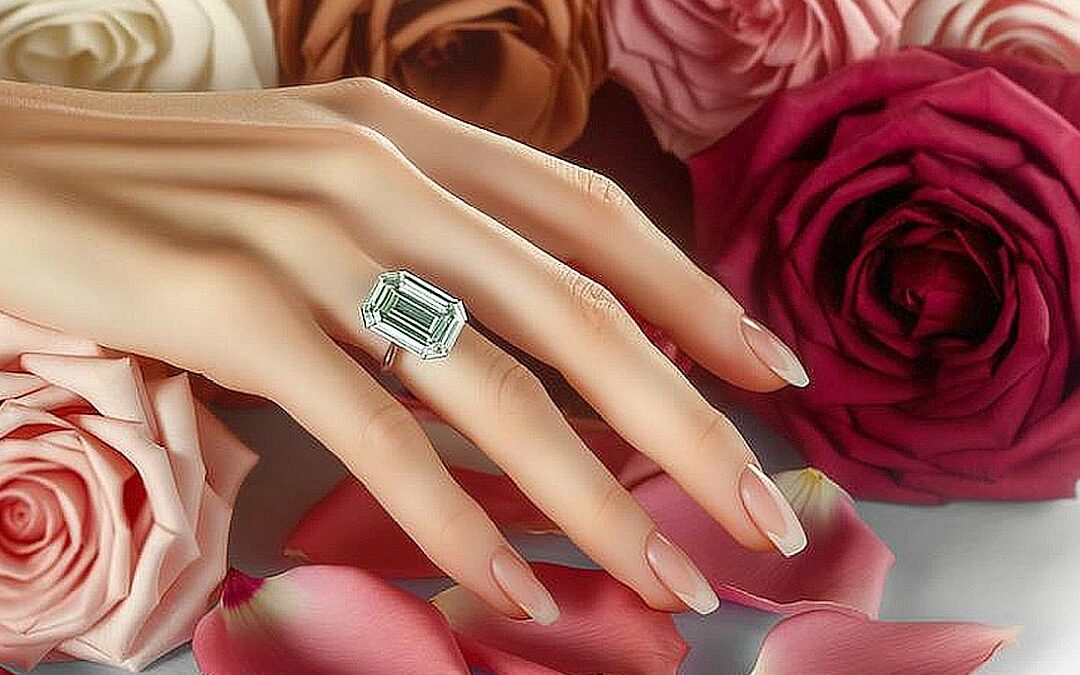 Why we love emerald-cut diamond rings, illustrated by an image of a slender hand adorned with an emerald-cut solitaire diamond ring.