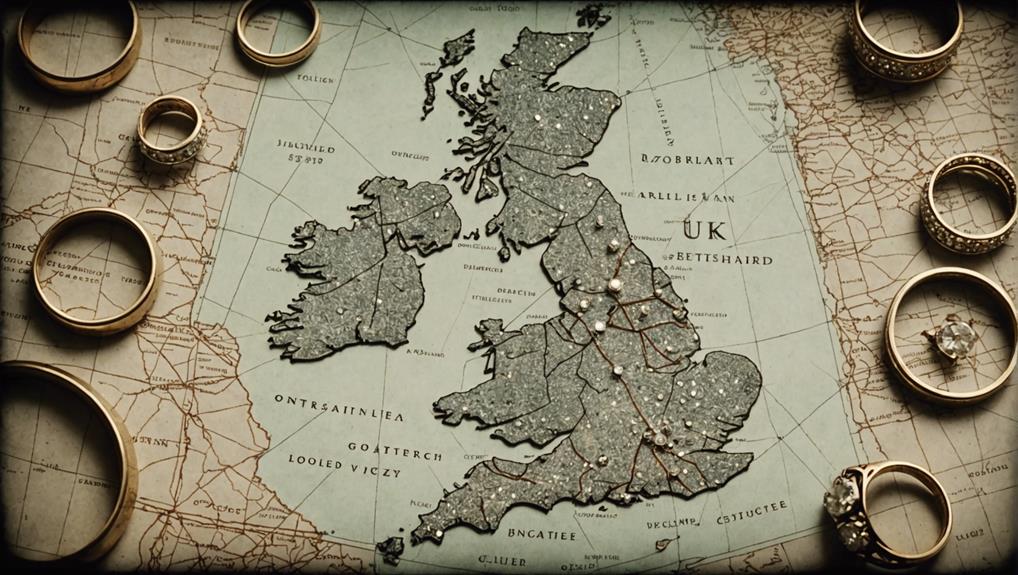 Hallmarking In The Uk, Diamonds And Precious Metals Set Against A Uk Map.
