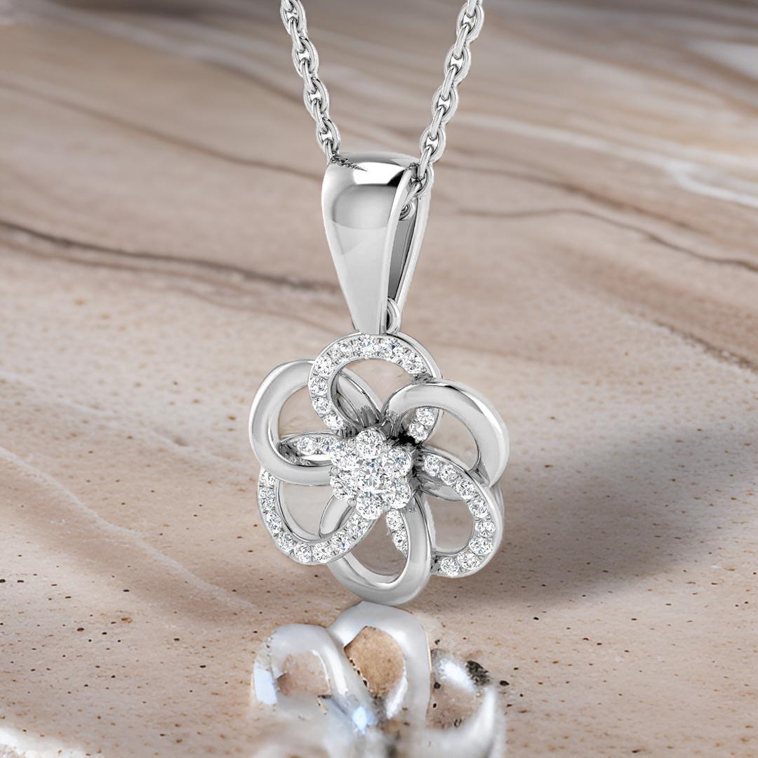 Lab Diamond Flower Cluster Pendant Necklace 010Ct In 925 Silver